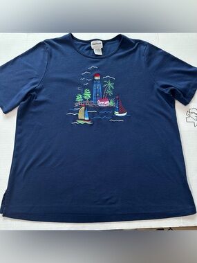 BonWorth Vintage Women’s Embroidered Lighthouse Sailboats T Shirt Coastal